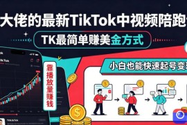 某大佬的最新TikTok中视频陪跑课，TK最简单賺美金方式，靠播放量賺钱，小白也能快速起号变现