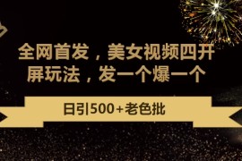 最新成人引流玩法，美女视频四开屏玩法，发一个爆一个，日引流500 精准