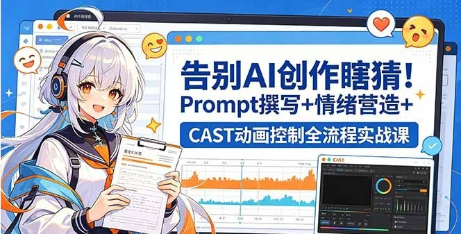 告别AI创作瞎猜！Prompt撰写+情绪营造+CAST动画控制全流程实战课