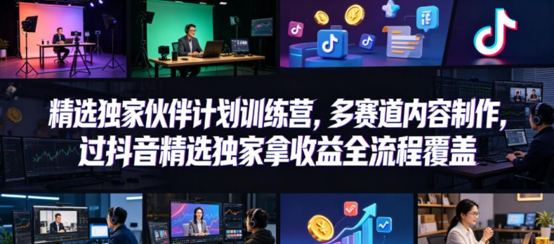 小豁食堂精选独家伙伴计划训练营，多赛道内容制作，过抖音精选独家拿收益全流程覆盖