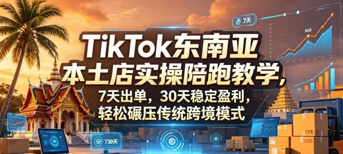 TikTok东南亚本土店实操陪跑教学，7天出单，30天稳定盈利，轻松碾压传统跨境模式