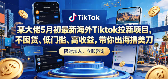 某大佬5月初最新海外Tiktok拉新项目，不囤货、低门槛、高收益，带你出海撸美刀