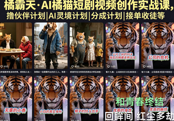 橘霸天·AI橘猫短剧视频创作实战课，撸伙伴计划|AI灵境计划|分成计划|接单收徒等