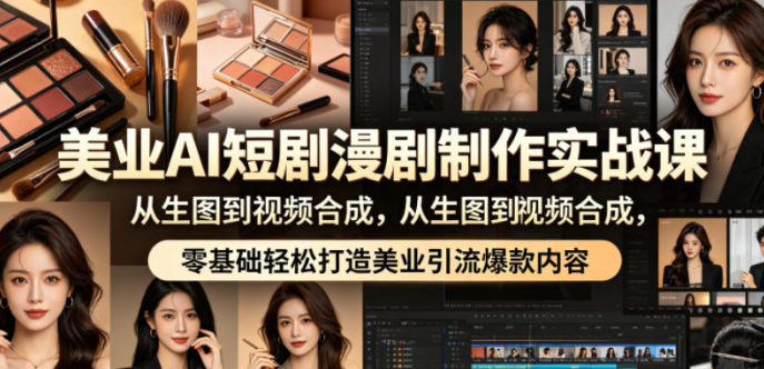 美业AI短剧漫剧制作实战课，从生图到视频合成，零基础轻松打造美业引流爆款内容