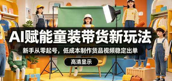 AI赋能童装带货新玩法，新手从零起号，低成本制作货品视频稳定出单