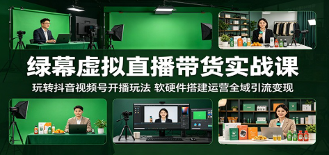 绿幕虚拟直播带货实战课：玩转抖音视频号开播玩法，软硬件搭建运营全域引流变现
